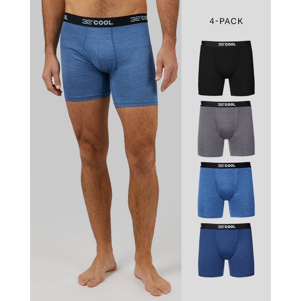 32° Degrees Men's 4-Pack Cool Classic Boxer Briefs - Blue, Black, Gray - XL 9525